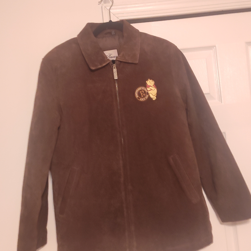 Disney Women's Winnie The Pooh Brown Suede Jacket w/Embroidery Patch. Size Large